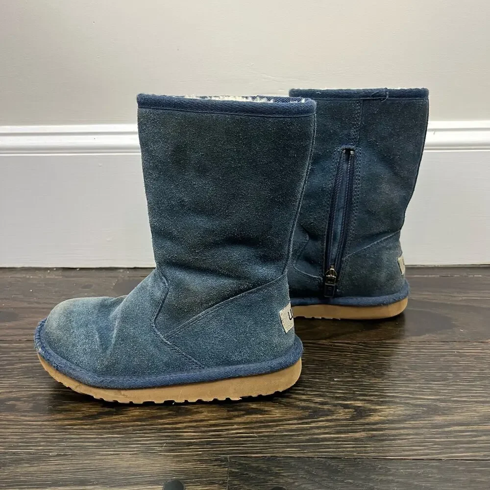 Ugg Australia K Lil Sunshine Side Zip Navy Blue Boots 12